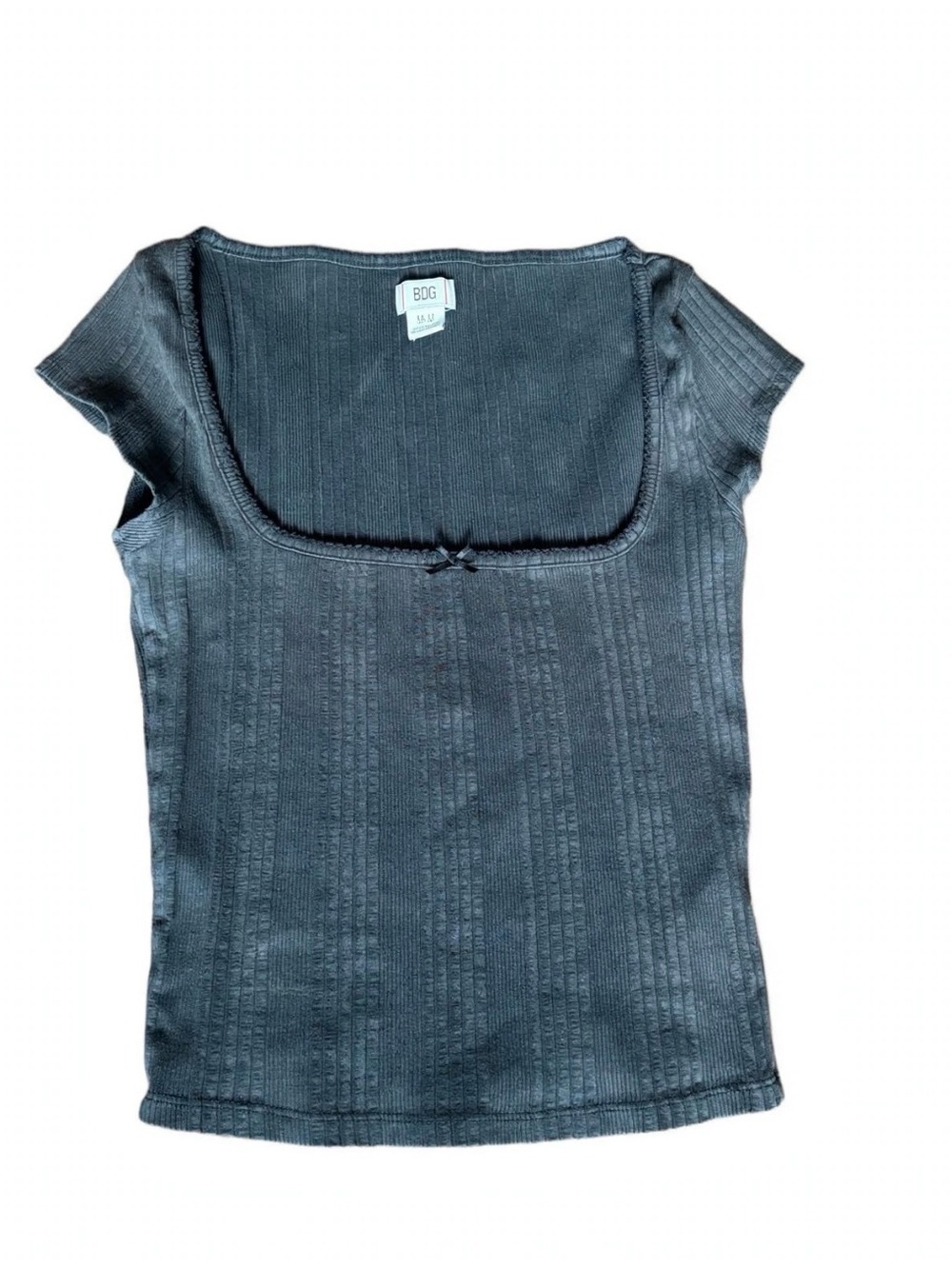BDG Urban Outfitters Ribbed Square Neck Top M Washed Black Bow Coquette